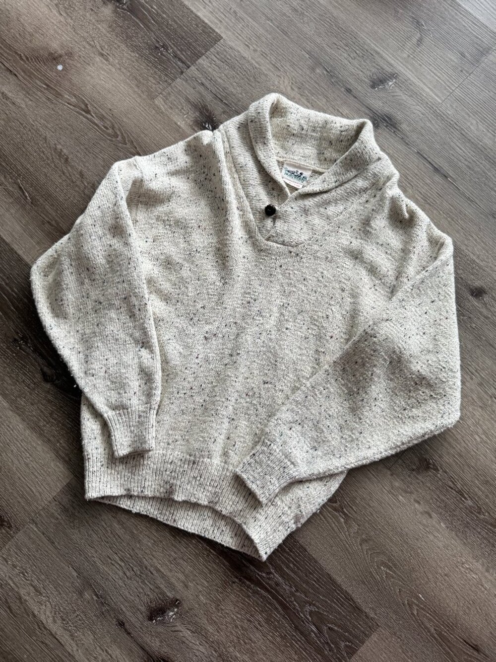 Vtg 90s Northern Reflections cream speckled button collar wool grandpa sweater